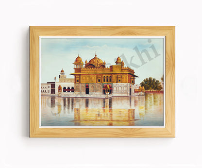 Golden Temple Sikh Art Print: Darbar Sahib Painting:-Digital Wall Art I Wall Frame I with Self Adhesive Hook (GT-006)