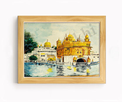 Golden Temple Sikh Art Print: Darbar Sahib Painting:-Digital Wall Art I Wall Frame I with Self Adhesive Hook (GT-011)