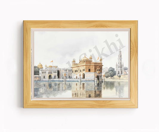 Golden Temple Sikh Art Print: Darbar Sahib Painting:-Digital Wall Art I Wall Frame I with Self Adhesive Hook (GT-008)