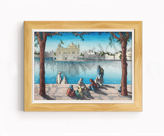 Golden Temple Sikh Art Print: Darbar Sahib Painting:-Digital Wall Art I Wall Frame I with Self Adhesive Hook (GT-004)