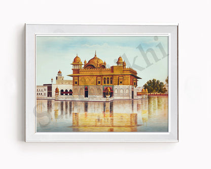 Golden Temple Sikh Art Print: Darbar Sahib Painting:-Digital Wall Art I Wall Frame I with Self Adhesive Hook (GT-006)