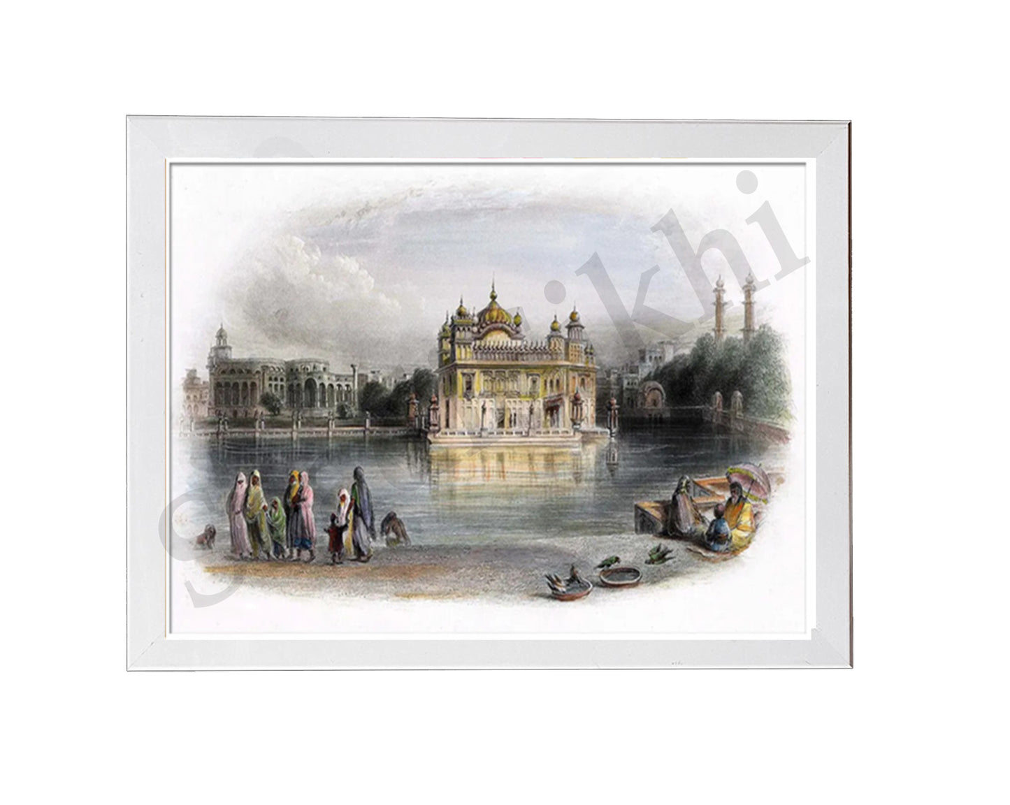 Golden Temple Sikh Art Print: Darbar Sahib Painting:-Digital Wall Art I Wall Frame I with Self Adhesive Hook (GT-012)