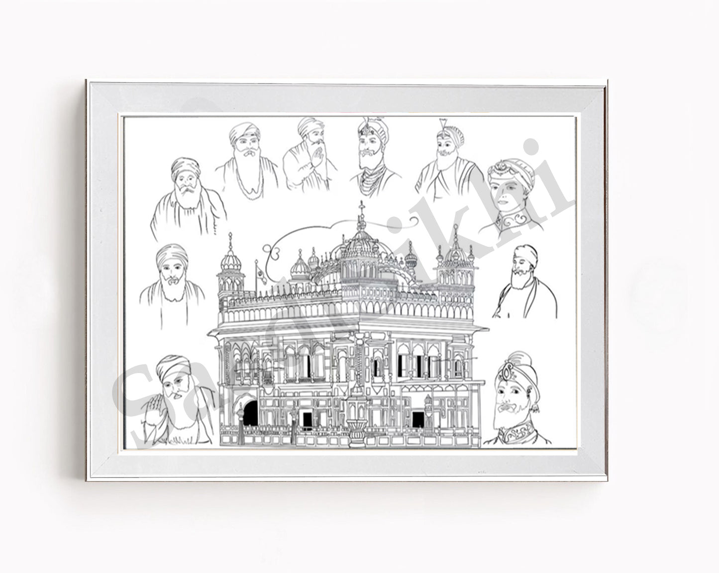Golden Temple Sikh Art Print: Darbar Sahib Painting:-Digital Wall Art I Wall Frame I with Self Adhesive Hook