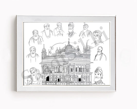 Golden Temple Sikh Art Print: Darbar Sahib Painting:-Digital Wall Art I Wall Frame I with Self Adhesive Hook