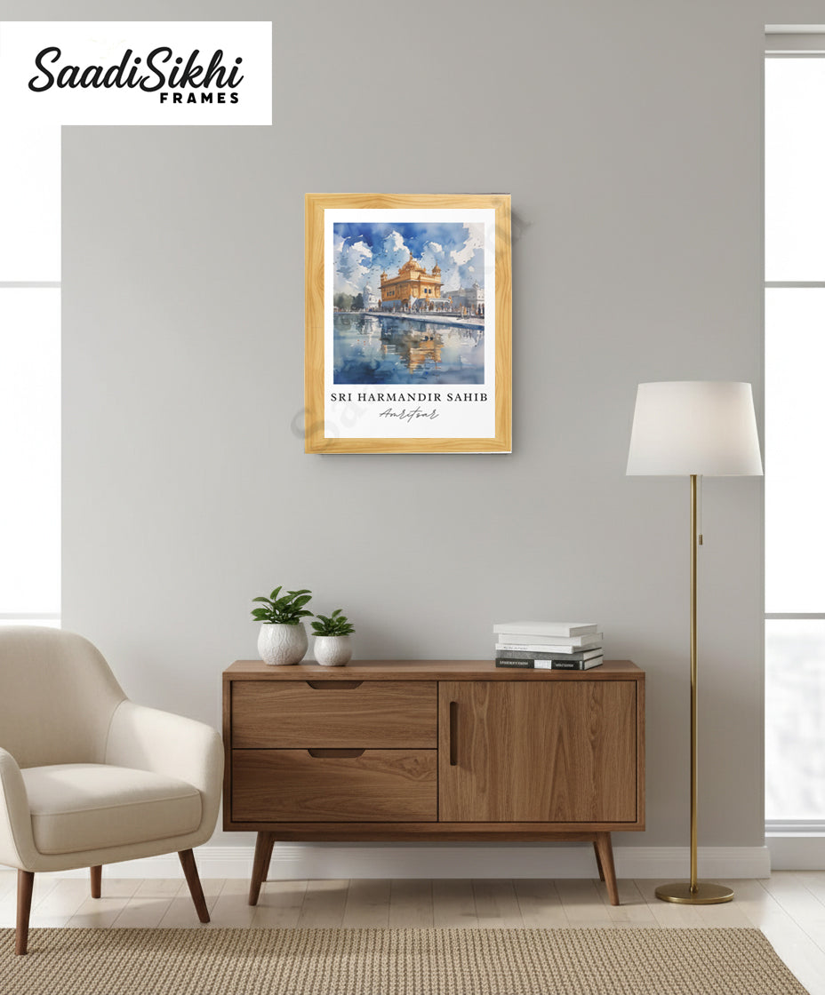 Golden Temple Sikh Art Print: Darbar Sahib Painting:-Digital Wall Art I Wall Frame I with Self Adhesive Hook (GT-014)