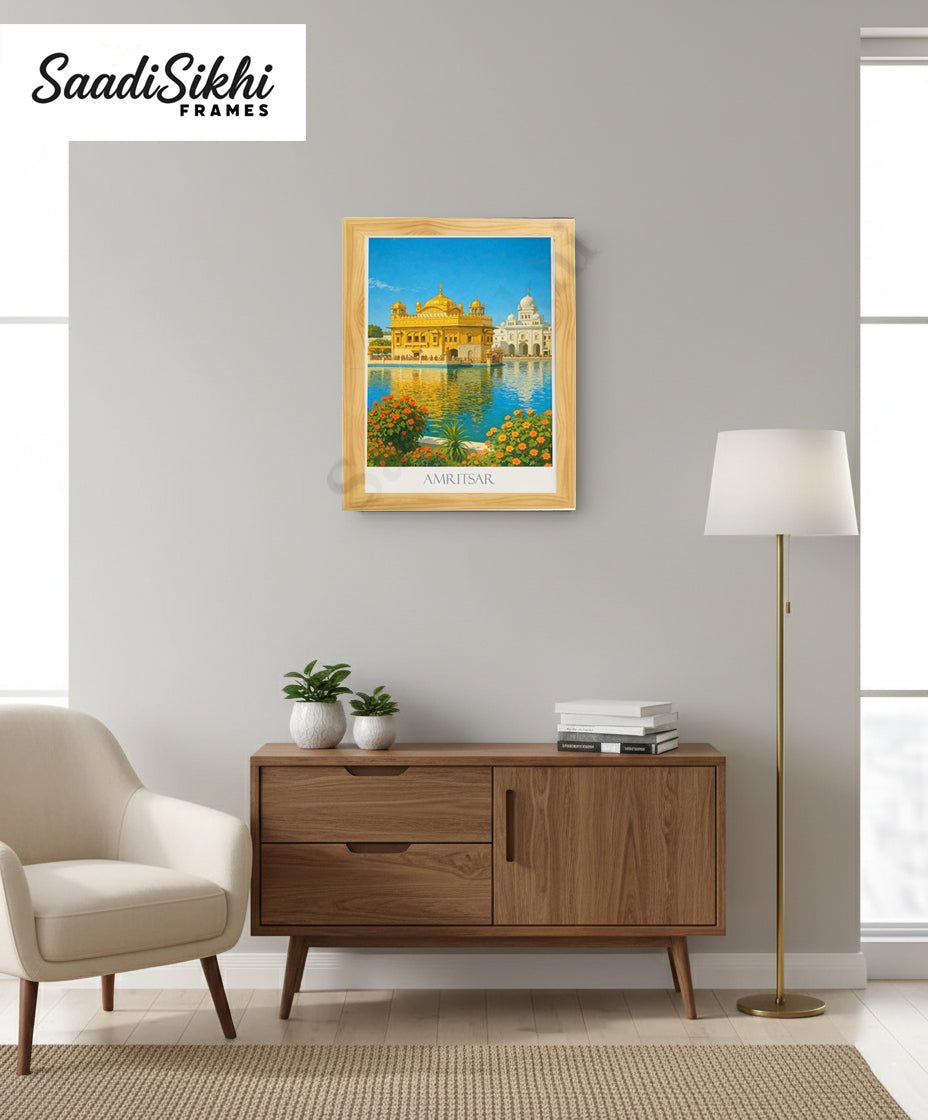 Golden Temple Sikh Art Print: Darbar Sahib Painting:-Digital Wall Art I Wall Frame I with Self Adhesive Hook (GT-017)