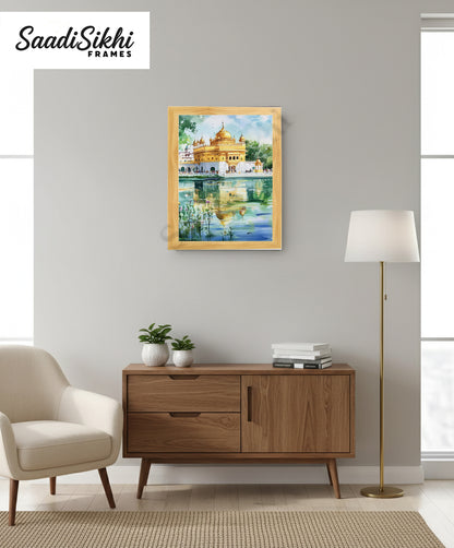 Golden Temple Sikh Art Print: Darbar Sahib Painting:-Digital Wall Art I Wall Frame I with Self Adhesive Hook (GT-016)
