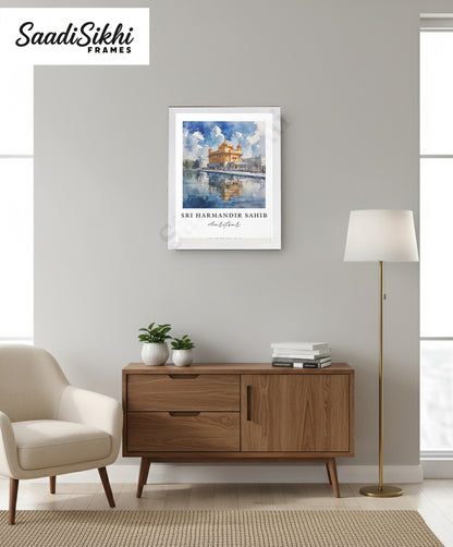 Golden Temple Sikh Art Print: Darbar Sahib Painting:-Digital Wall Art I Wall Frame I with Self Adhesive Hook (GT-014)