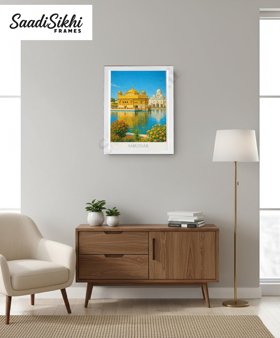 Golden Temple Sikh Art Print: Darbar Sahib Painting:-Digital Wall Art I Wall Frame I with Self Adhesive Hook (GT-017)