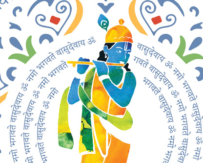 Krishna Print with Sanskrit Mantra,Yoga Gift Indian Hindu God Home Wall Decor I Indian Art I Wall Frame I with Self Adhesive Hook