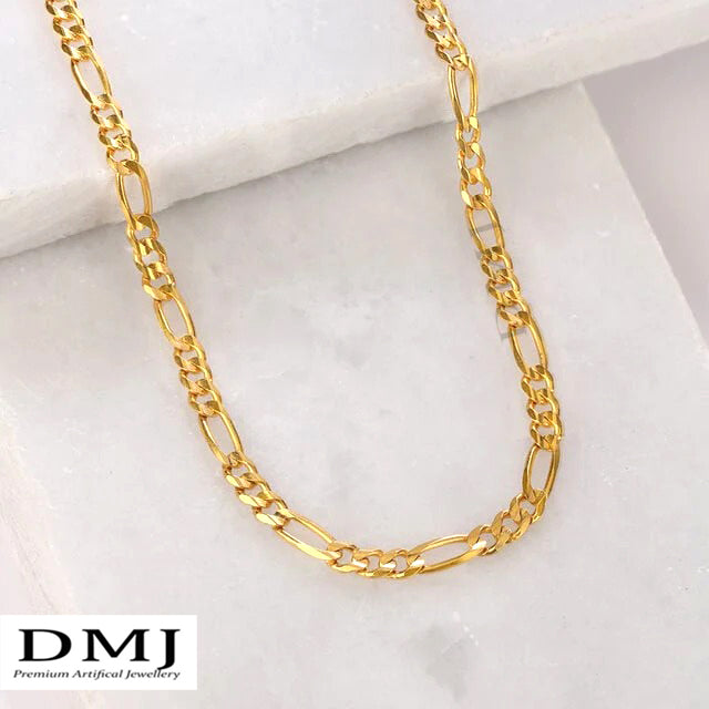 DMJ's Premium Figaro Link Chain | 22 Kt Gold Plated